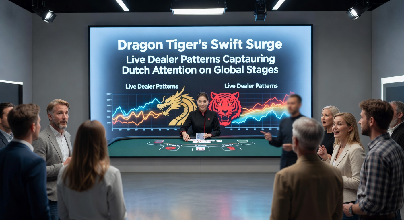 Grafiek met Dragon Tiger patronen, streaks van wins op Dragon en Tiger, live dealer in actie op global platform