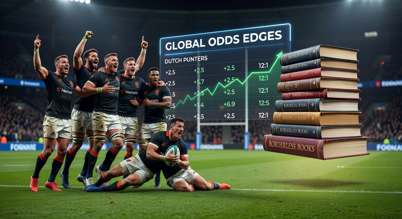 Spannende rugbytry tijdens een internationale wedstrijd, met spelers die over de doellijn duiken